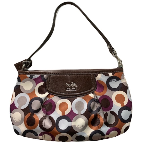 Coach Handbags - Coach Op Art Madison brown leather trim wristlet